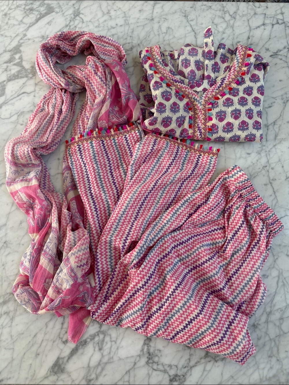 Women Indian Wear Set Blouse Pant Scarf Sz XL